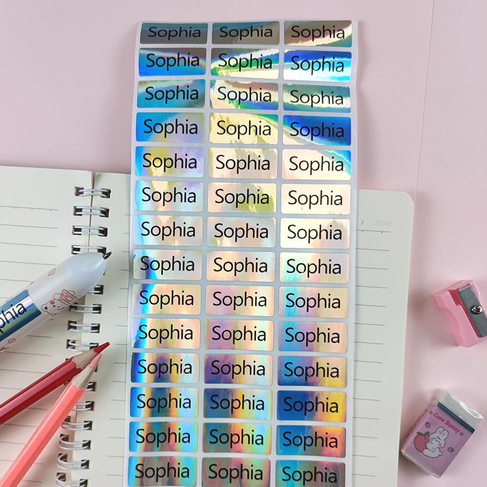 Name Stickers Name Sticker 30,60,120Pcs Customize Waterproof Personalized Labels for Children School Stationery Laser Reflection Tags for Kids