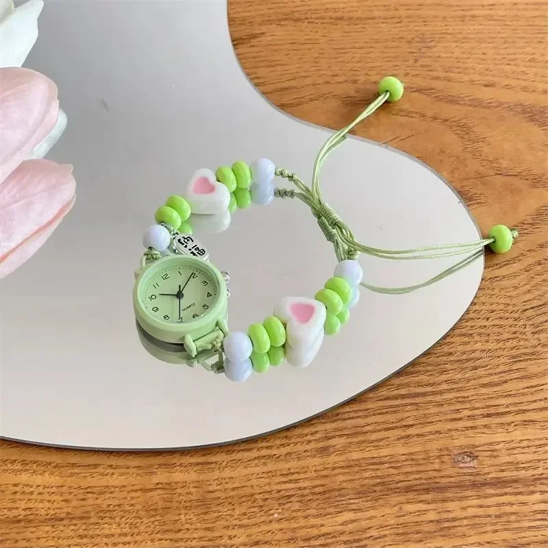 New Weaving Design Bracelet Watches for Women Girls Cute Beaded Quartz Watches Gifts