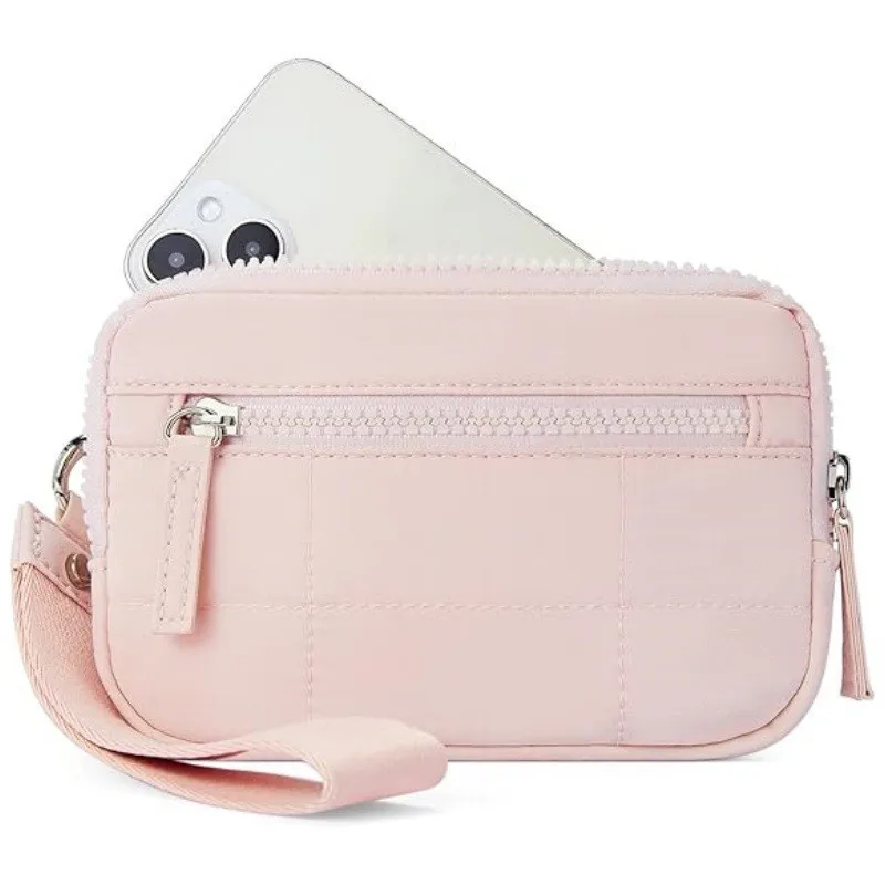 Nylon Quilted Puffer Wristlet Wallet with Multi-Zipper Storage and Organizer