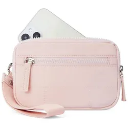 Nylon Quilted Puffer Wristlet Wallet with Multi - Zipper Storage and Organizer (Pink)