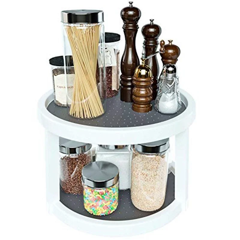 2 Tier Condiment Storage Rack Rotating Organizer Round Shelf Spice Rack Kitchen Storage Tray
