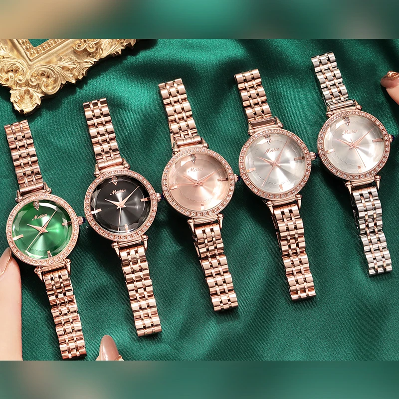 

Часы женские кварцевые под розовое золото, люксовые Модные Простые с браслетом из нержавеющей стали, с бриллиантами