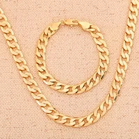 Wholesale 925 Sterling Silver 18K Gold Color Classic 6MM Chain Bracelet Neckalce for Women Men Wedding Jewelry Set