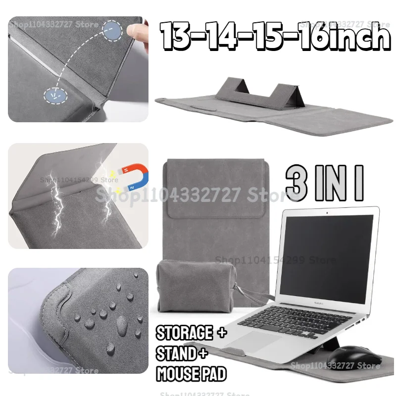 Universal Laptop Sleeve Case with Built-in Stand - Fits 13 to 16 Inch Devices