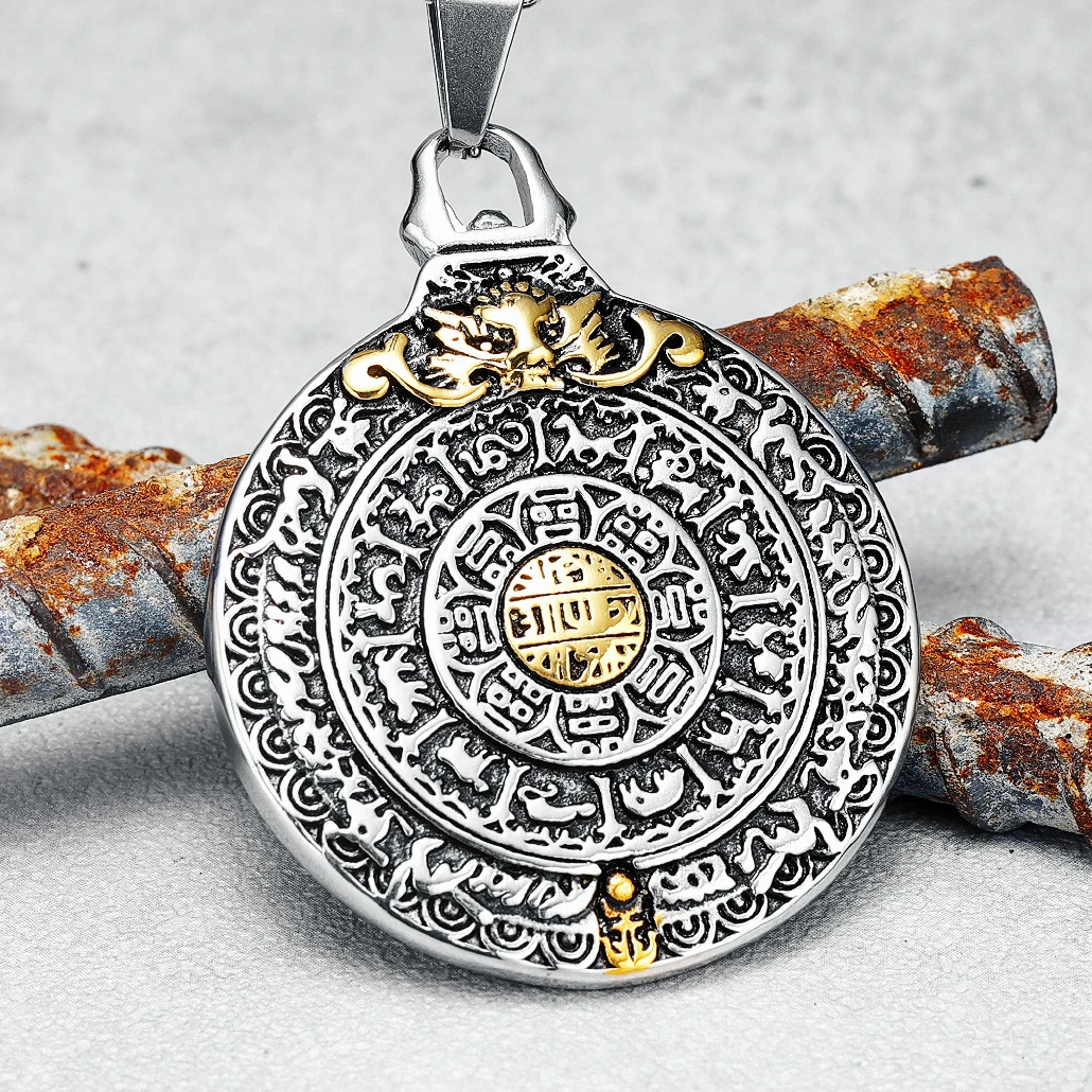 Rune Of Rebirth Men Necklace Creative Inscription Stainless Steel Pendant Chain Religion Belief Rock Punk For Male Jewelry Gift