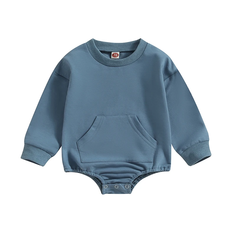 

Infant Baby Boy Girl Sweatshirt Romper Solid Color Long Sleeve Oversized Bubble Romper Fall Winter Clothes