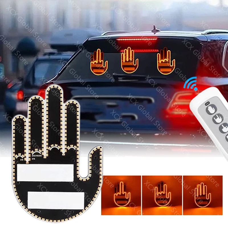 Middle Finger Gesture Light for Car LED Hand Gesture Sign Light Funny Warning Light with Remote for Rear Window