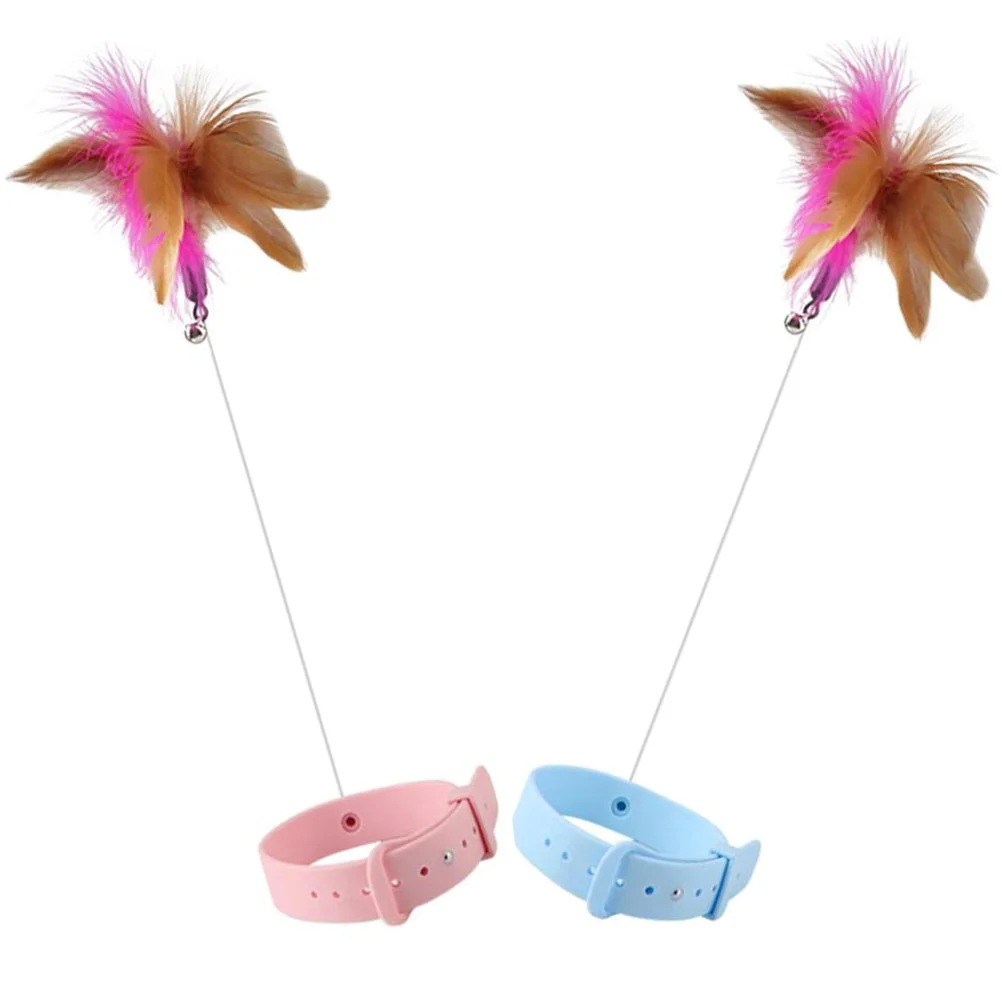 

2pcs Funny Cats Stick Collar Interactive Cat Plumes Collar Toys Cat Teaser Stick Collar Cat Plaything