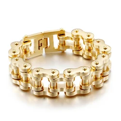 Heavy Punk Rock Rainbow Blue Chain Bracelet in Titanium Steel - 23cm (Gold 22mm)
