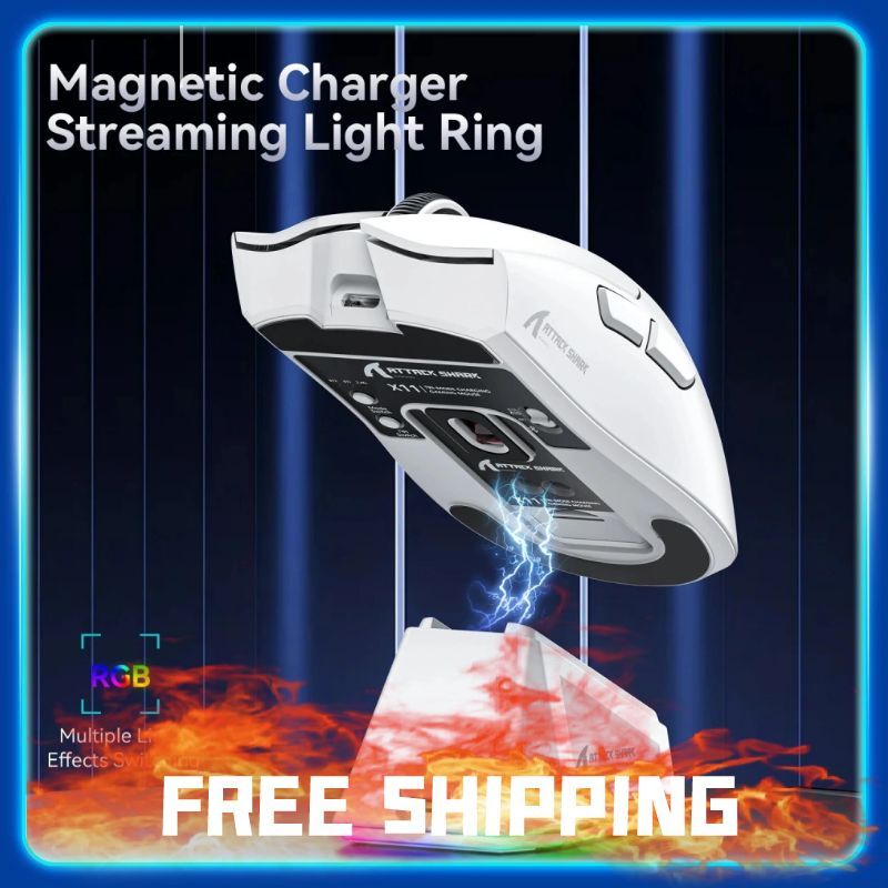 Attack Shark X11 Tri Mode PAW3311 2.4G-Gaming Mouse Magnetic Rechargeable Connectivity Ultra-Light Wireless  E-sports for PC-LAP
