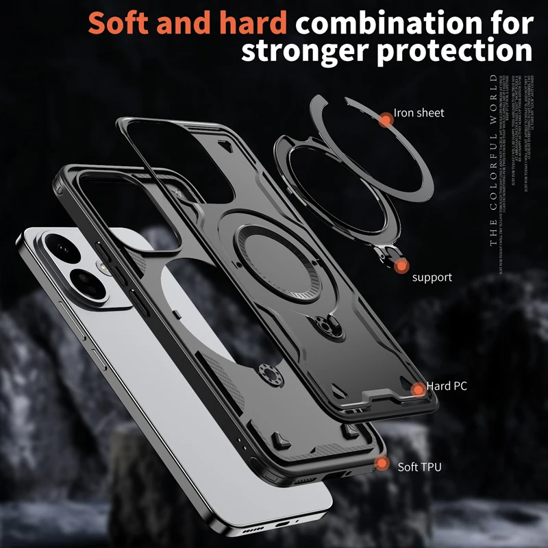 Magnetic Shockproof Case with 360° Rotating Ring Bracket - Hard PC + Soft TPU