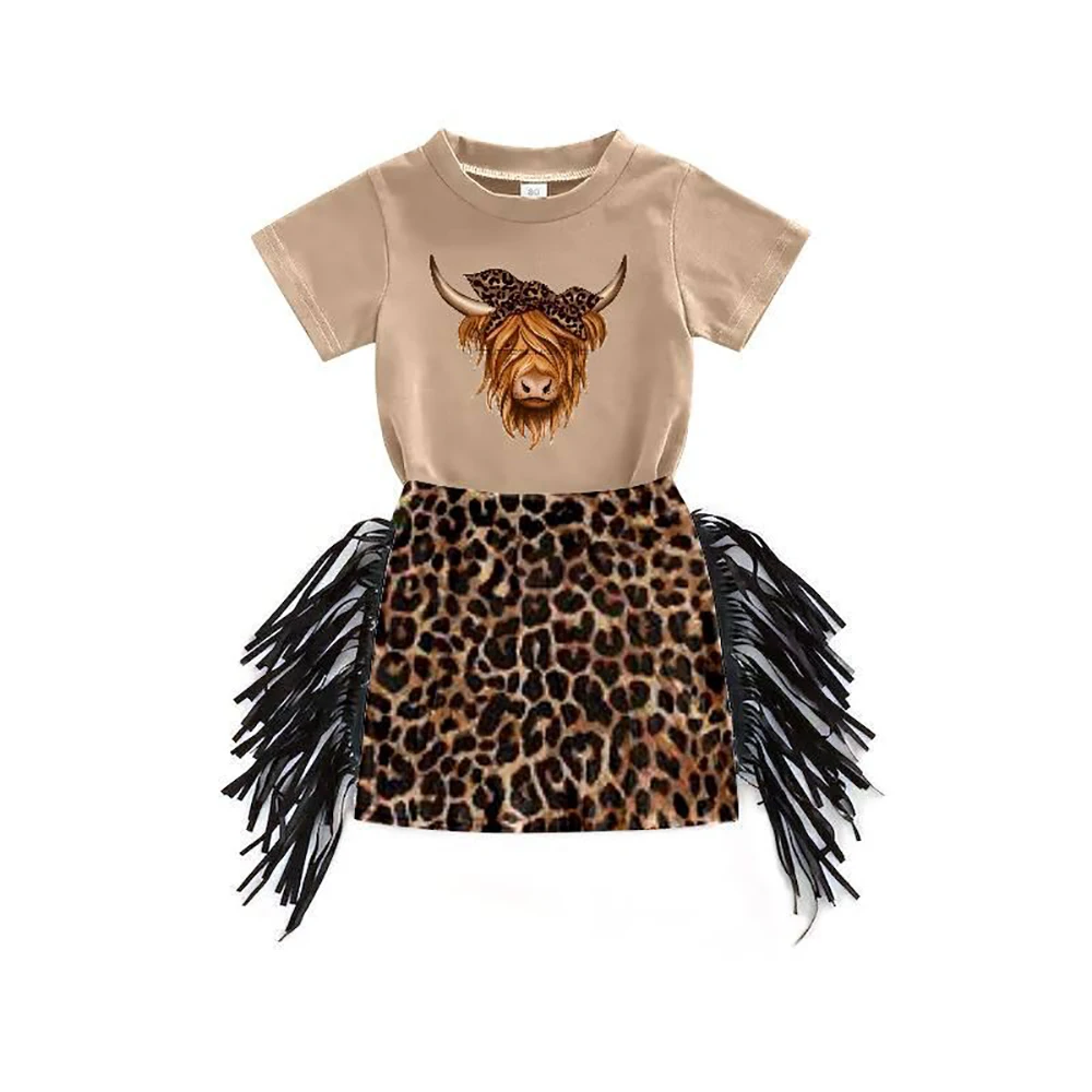 

Best Selling Spring Summer Girls Dress Cute Bull Head Print Tassel Dress Fashionable Leopard Print Kids Clothes