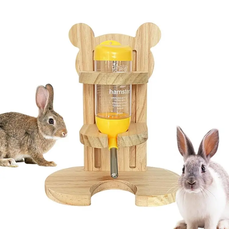 

wooden hamster water bottle stand Automatic Bottle Dispenser Holder Adjustable Cartoon Shape Stand For Syrian Rabbit Dwarf