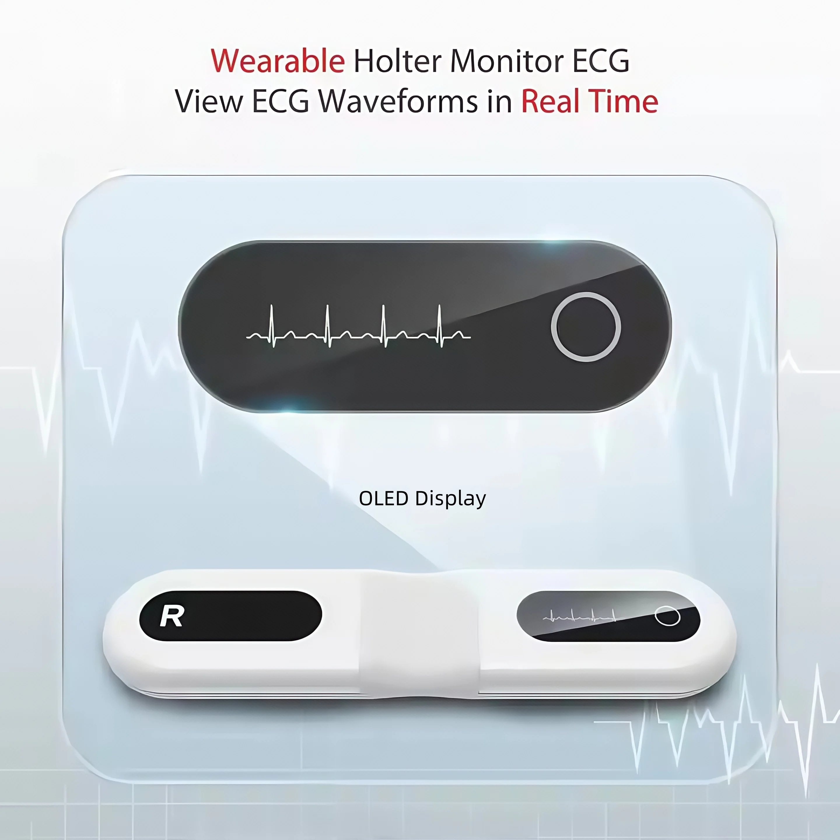 Bluetooth ECG monitor 24-hour real-time monitoring AI analysis dynamic ECG recorder wearable heart rate monitor OLED display