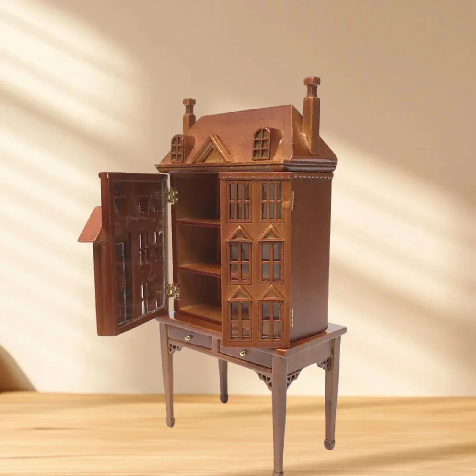 Dollhouse 1/12 Mini Model Toy House Display Cabinet Scene 12 Props Retro Coffee Wooden Children Doll Home Toys Accessories Plays 2