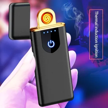 USB 충전 열 코일 라이터, 창의적인 금속 방풍 전자 지문 유도 충전식 담배 라이터