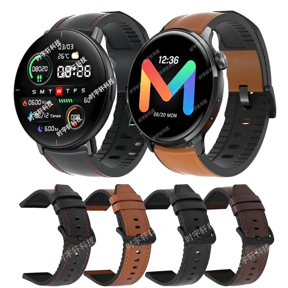 

For Mibro Watch Lite 2 Strap 20/22mm Sport Silicone Leather Band For Mibro Air/Lite/Color/C2/A1/X1 Wrist Bracelet Black buckle