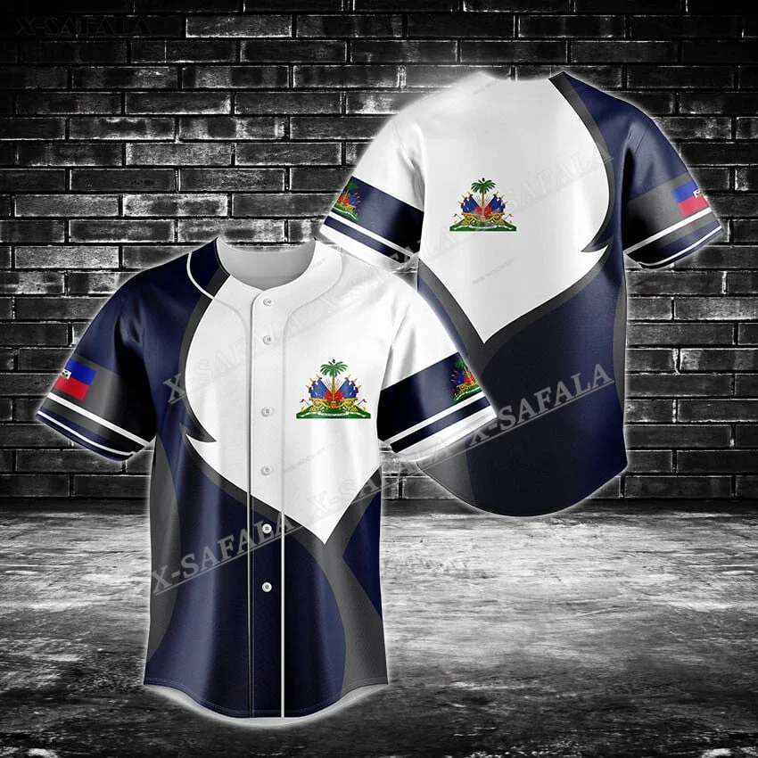 Haiti Argentina Trinidad Colombia Stemma Emblema Bandiera 3D Full Print Baseball Jersey Camicie Uomo Streetwear Manica Corta
