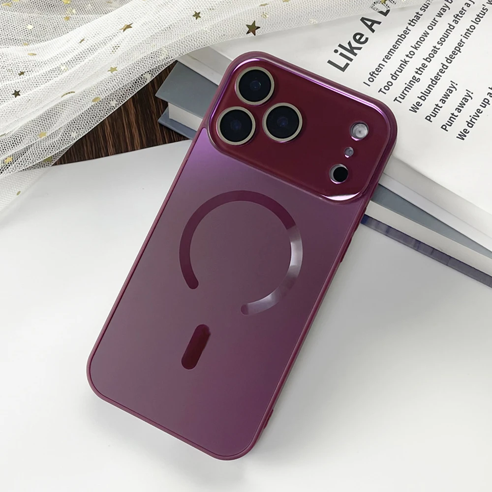 Luxury Laser Matte Glass Phone Case with Full Lens Protection and MagSafe Compatibility