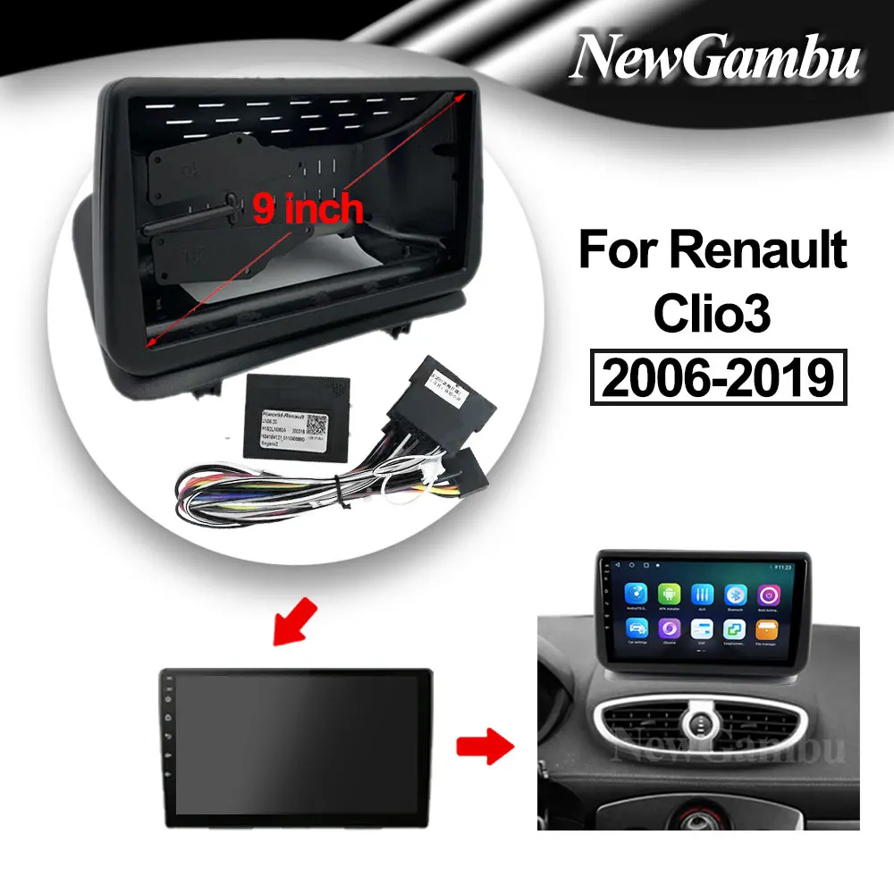 

NewGambu 9 inch For Renault Clio 3 Clio3 2006 - 2019 Car DVD Frame Audio Adaptor Dash Trim Kits Facia Panel Radio Player screen