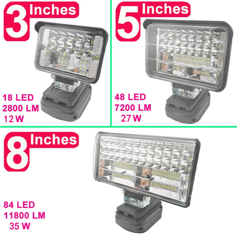 Car LED Spotlight Flashlights Electric Torch For Makita Lomvum Zhipu Hongsong Jingmi 18V Li-ion Battery BL1830 led spotlight
