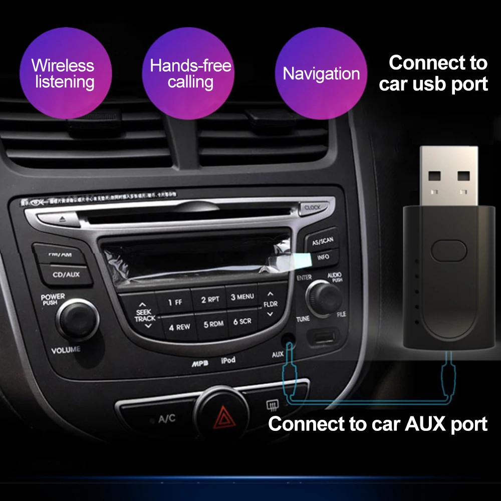 Description Picture 5 of item4 in 1 USB Bluetooth 5.1 Adapter Wireless Audio Receiver Transmitter USB External Sound Card 3.5 Jack AUX Car Speaker Adaptor