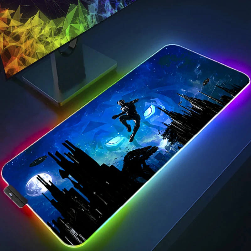 Black Panther RGB Gaming Mouse Pad  Accessories LED Mousepad Anime HD Picture Gamer Keyboard Xxl With Backlight Custom Desk Mat black usb connector smart rgb bluetooth timer for 5v 3528 5050 rgb strip led controller multi color replacement tv backlight