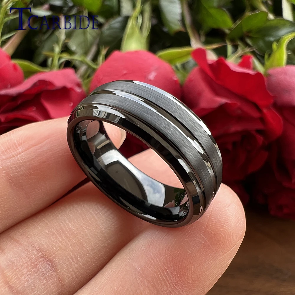 King Will 7mm/8mm Mens Tungsten Carbide Ring Imitated Meteorite Carbon  Fiber Nature Wood Inlay Rings Silver/Gold Domed Engagement Band for Men  Polished Comfort … | Wood inlay rings, Mens tungsten, Tungsten wedding