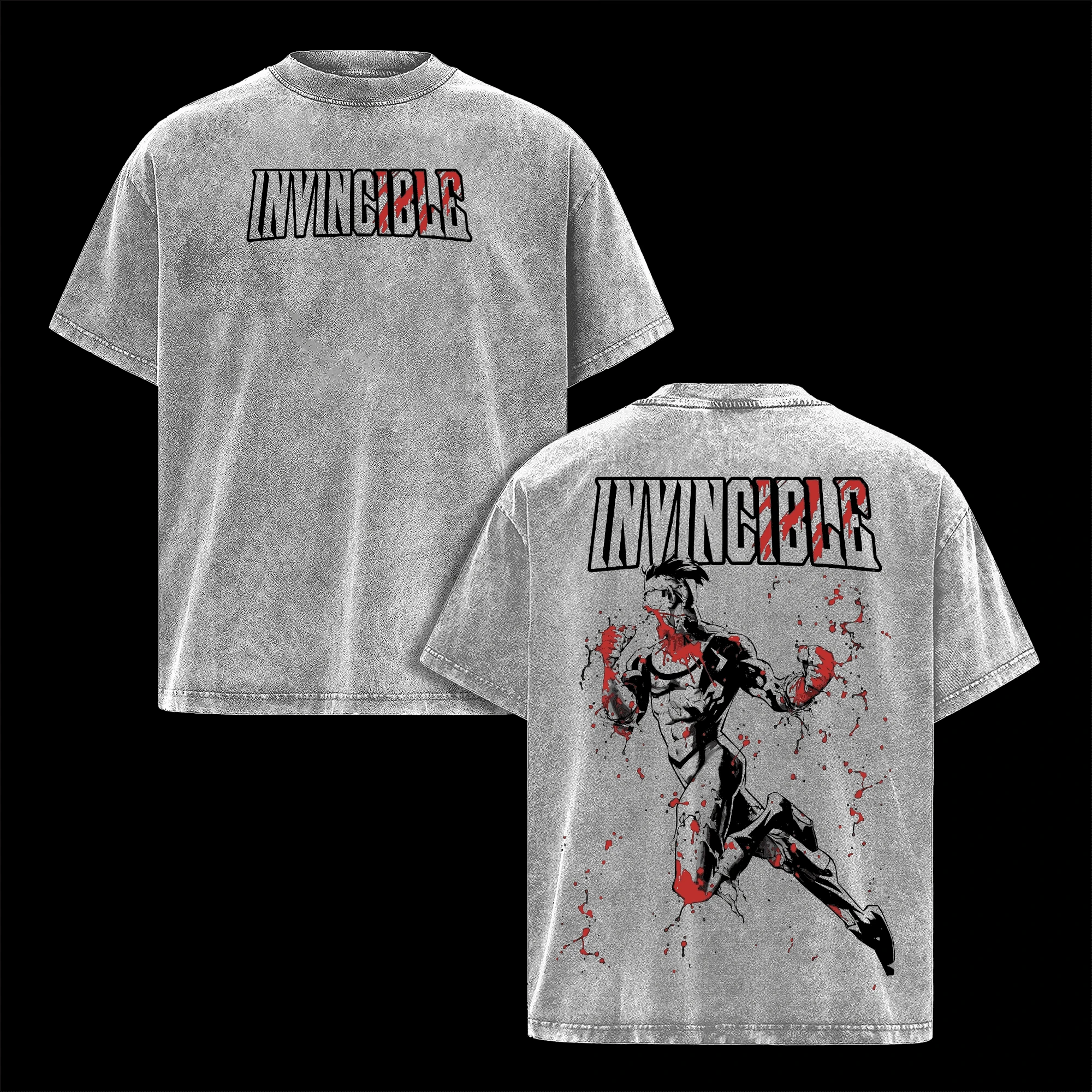 Vintage Washed Anime Invincible Men's Oversized Cotton T-Shirt