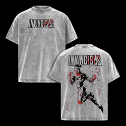Vintage Washed Anime Invincible Men's Oversized Cotton T - Shirt - XS (Gray)