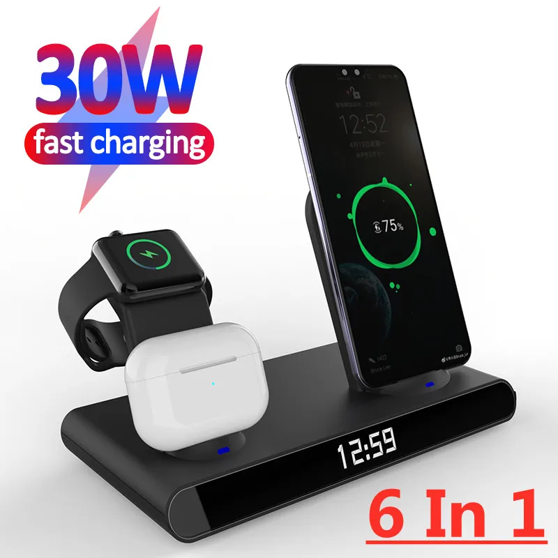 iphone wireless charger 30W 3 in 1 Magnetic Wireless Charger Stand for iPhone 13 12 Samsung Xiaomi Qi Fast Charging Dock Station For Apple Watch AirPods apple watch and phone charger