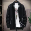 Knitted Cardigan Solid Color Sweater Men Zipper Autumn New Long-sleeved Jacket Warm Fleece Cardigans Jacket 3