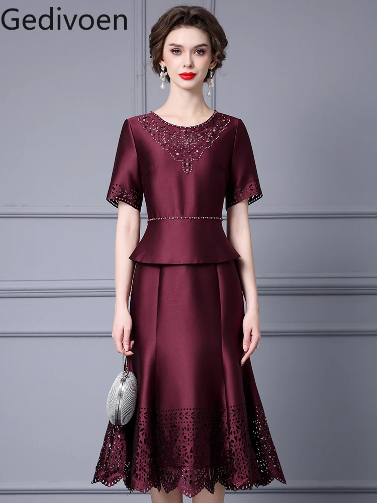 

Gedivoen Fashion Designe Summer Women's Dresses O-Neck Collar Hook Flower Hollow Embroidered Flares Casual Style Trumpet Dress