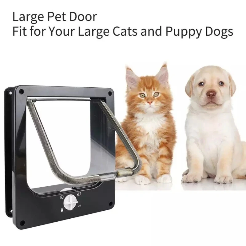 Cat Door Pet Door Dog Cat Flap Door With 4 Way Security Pet Door With Controllable Access Direction Small Cat ABS Plastic Gates Doors Pet Supplies