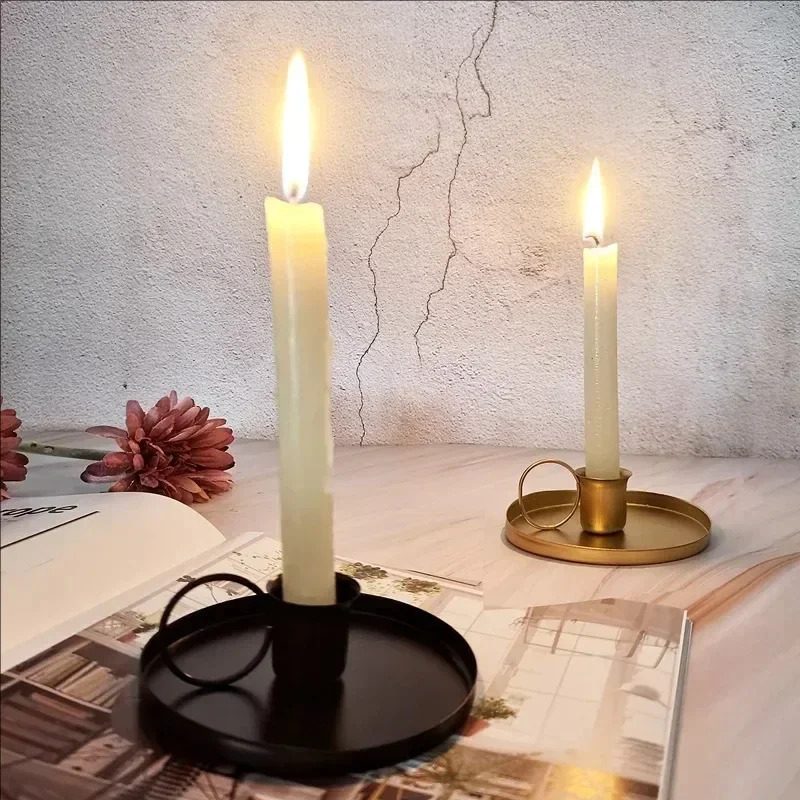 Portable Candle Holder Desktop Candlestick Adornment Metal Candlestick Taper Candle Holder With Handle Home Wedding Decorations candle holders