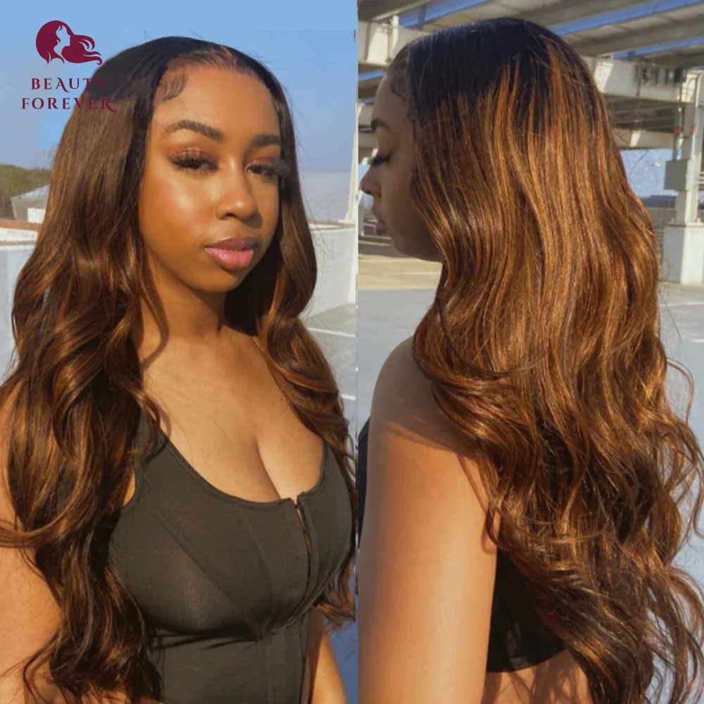 Balayage Brown U / V Part Human Hair Wig Body Wave Thin Leave Out Highlights Glueless Wig Human Hair Ready To Wear Density 180%