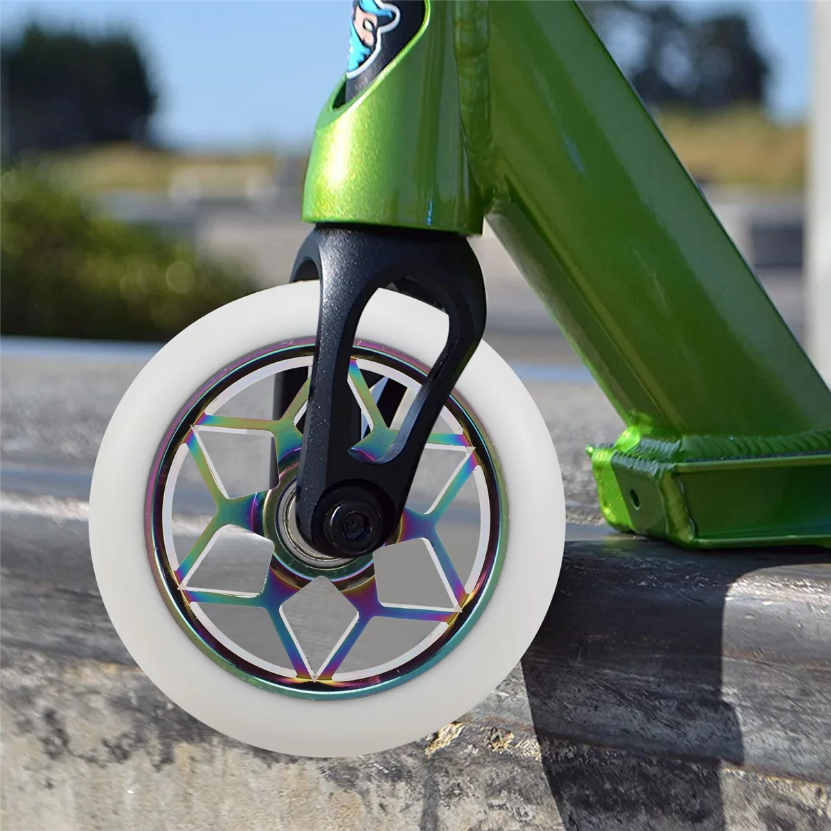2 Pcs Scooter Accessories 110mm Scooter Wheels Colorful Pu Wheels Thick Stunt Car with Bearings(White)