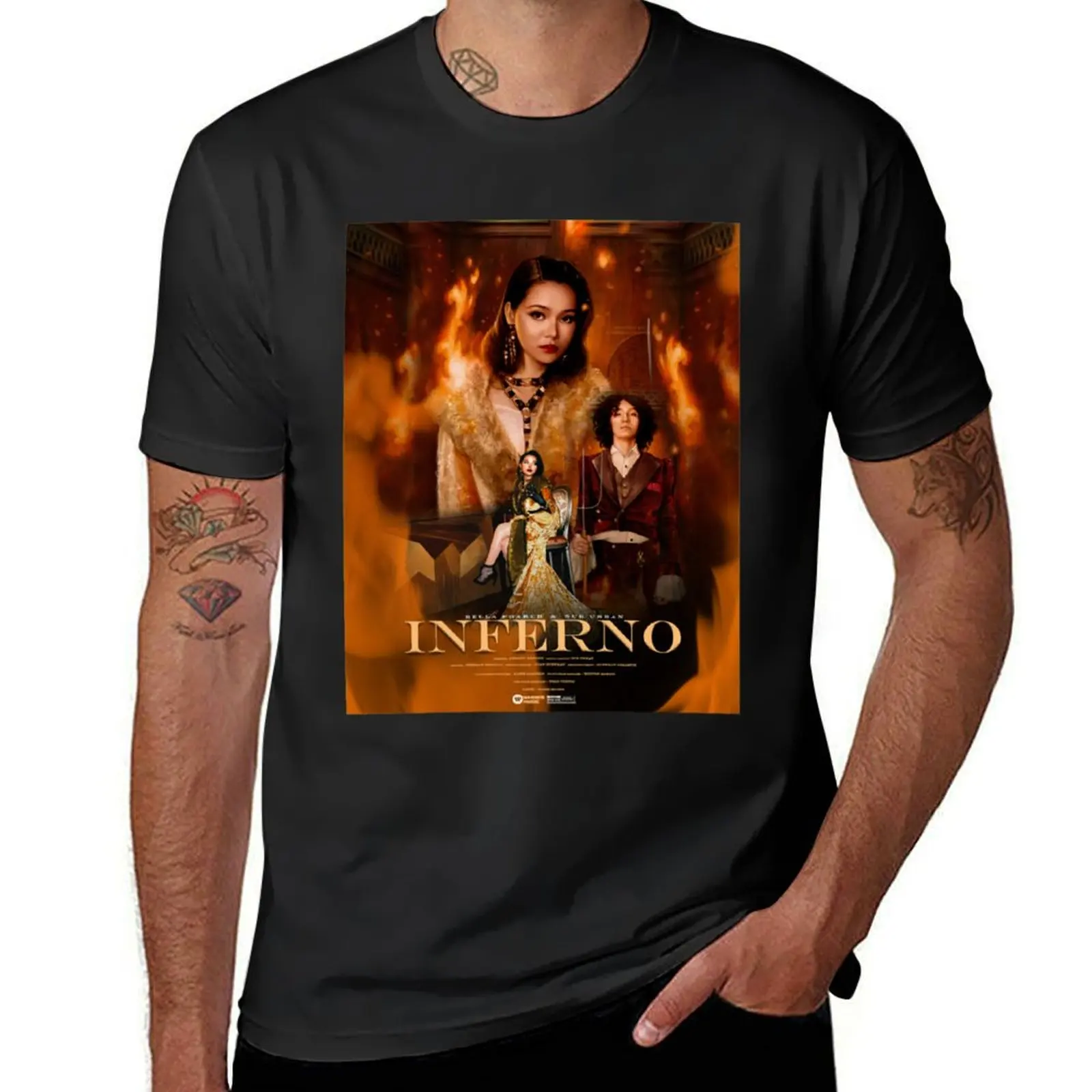 INFERNO (Sub Urban and Bella Poarch) 프리미엄 스쿠프 티셔츠, 애니메이션 소년 동물 프린트, 빠른 건조 남성 티셔츠