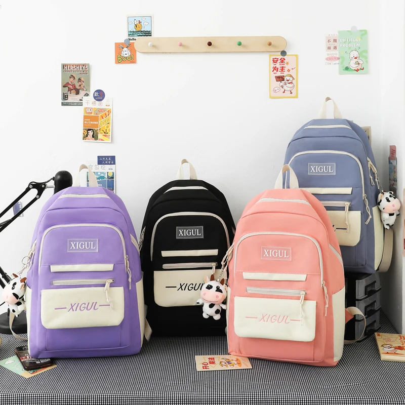 Simple Children's School Backpack Fashion School Bags For Teens Girls 4 Pcs Sets Kids Backpack Women's Backpack Bookbag mochilas