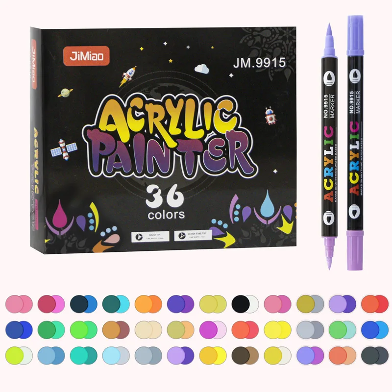 

24/72 Colors Double Nib Acrylic Paint Pens Art Markers Brush Pen Dual Tip for Rock Painting Stone Ceramic DIY Drawing Supplies