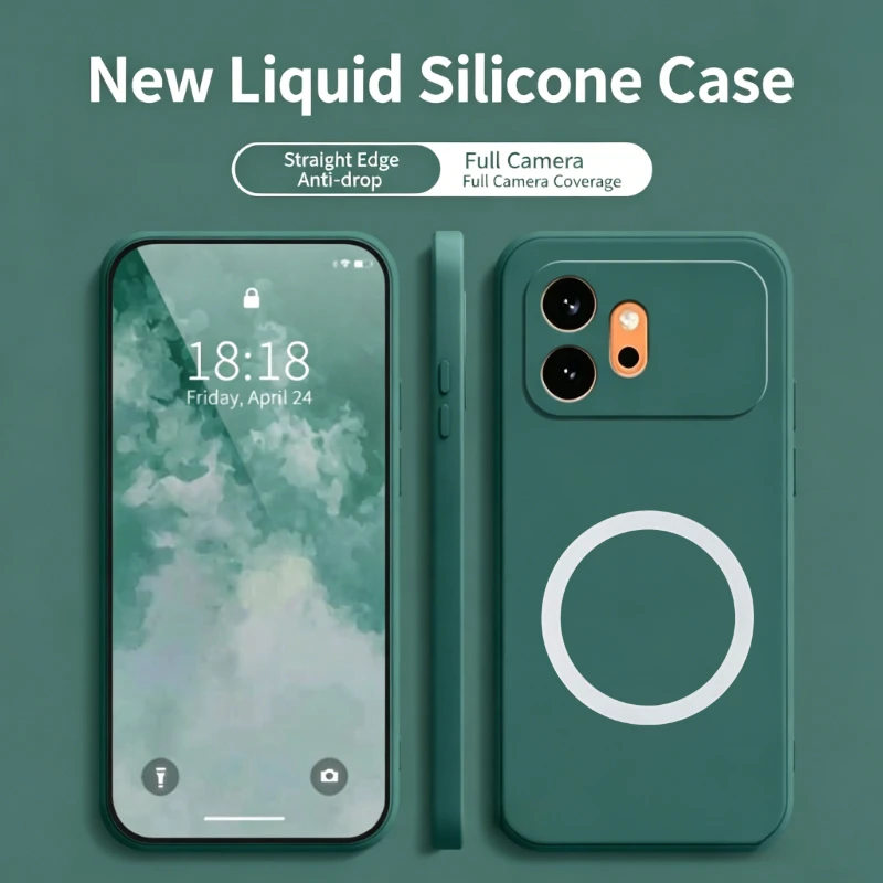 Dopamine-Colored Skin-Feel Liquid Silicone Magnetic Charging Shockproof Phone Case