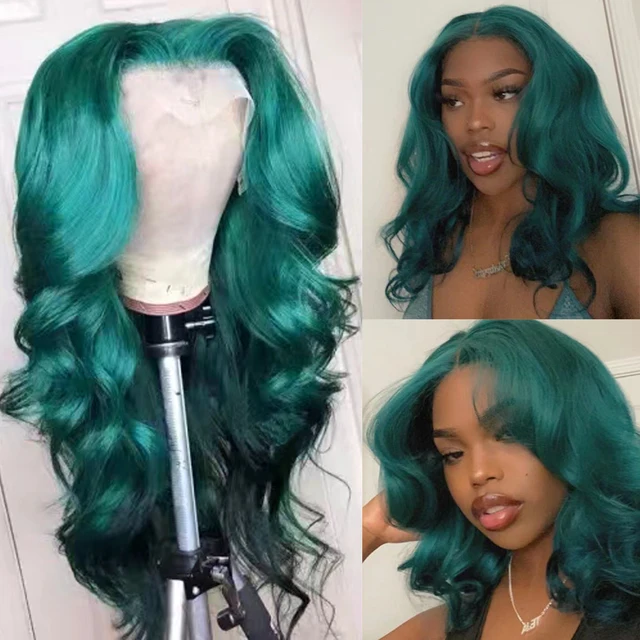 WIF Emerald Green Synthetic Lace Front Wig Long Body Wave Teal Green Heat Fiber Lace Wigs Fashion Women Makeup Cosplay Pink Hair