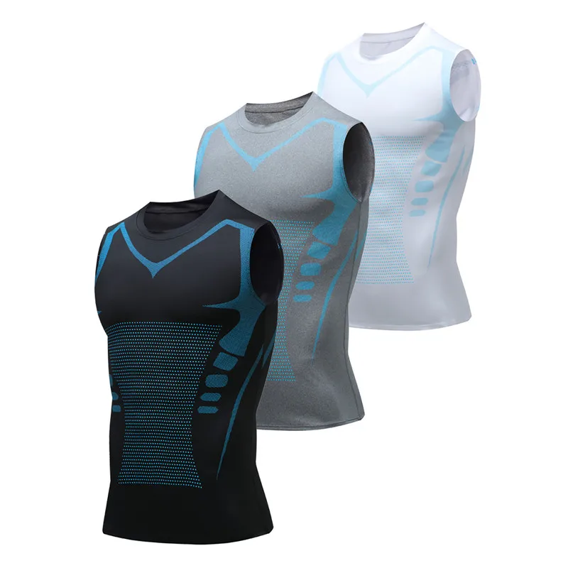 Body Shaper Slimming Vest Compression Sports Vest Compression Sports Top Men's Ionic Shaping Vest Ice-Silk Slimming Vest Body Shaper Compression T-Shirts Tank Top Tummy Control Quick-dry Fitness Shirts