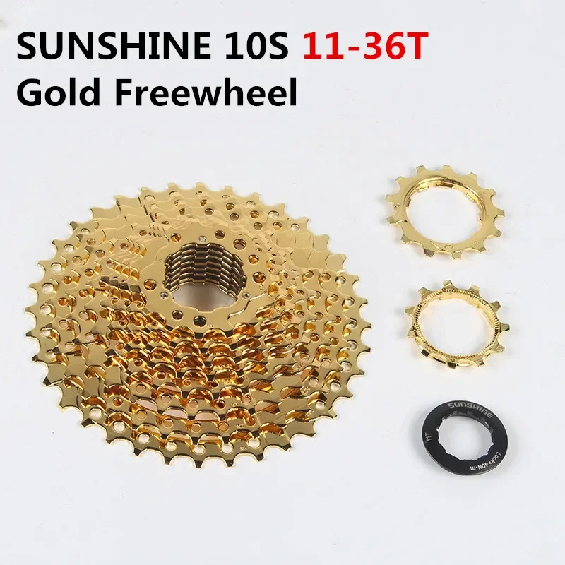 

SUNSHINE 10 Speed Mountain Bike Freewheel High Tension Steel 11-36T Nichrome Gold Cassette Flywheel Bicycle Parts