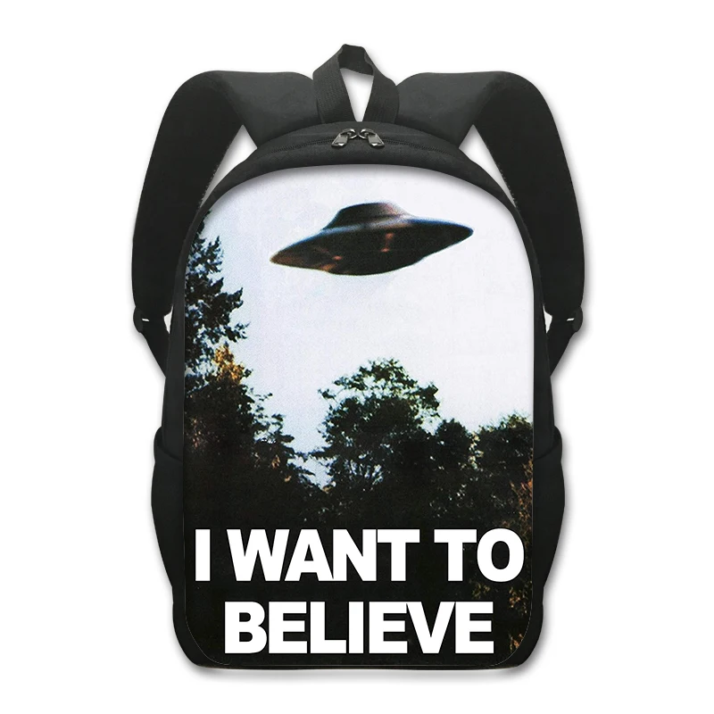 Alien L Want To Believe Print Backpack Women Men Shoulder Bags for Travel Ufo Children School Bags Student Daypack Kids Book Bag