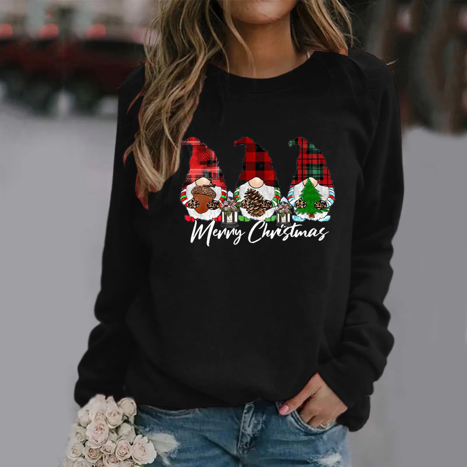 

Women's Japanese Christmas Letter Printing Casual Sports Shirt Long Sleeve Sweater Top Female Blouse Black Oversize Sweatshirts