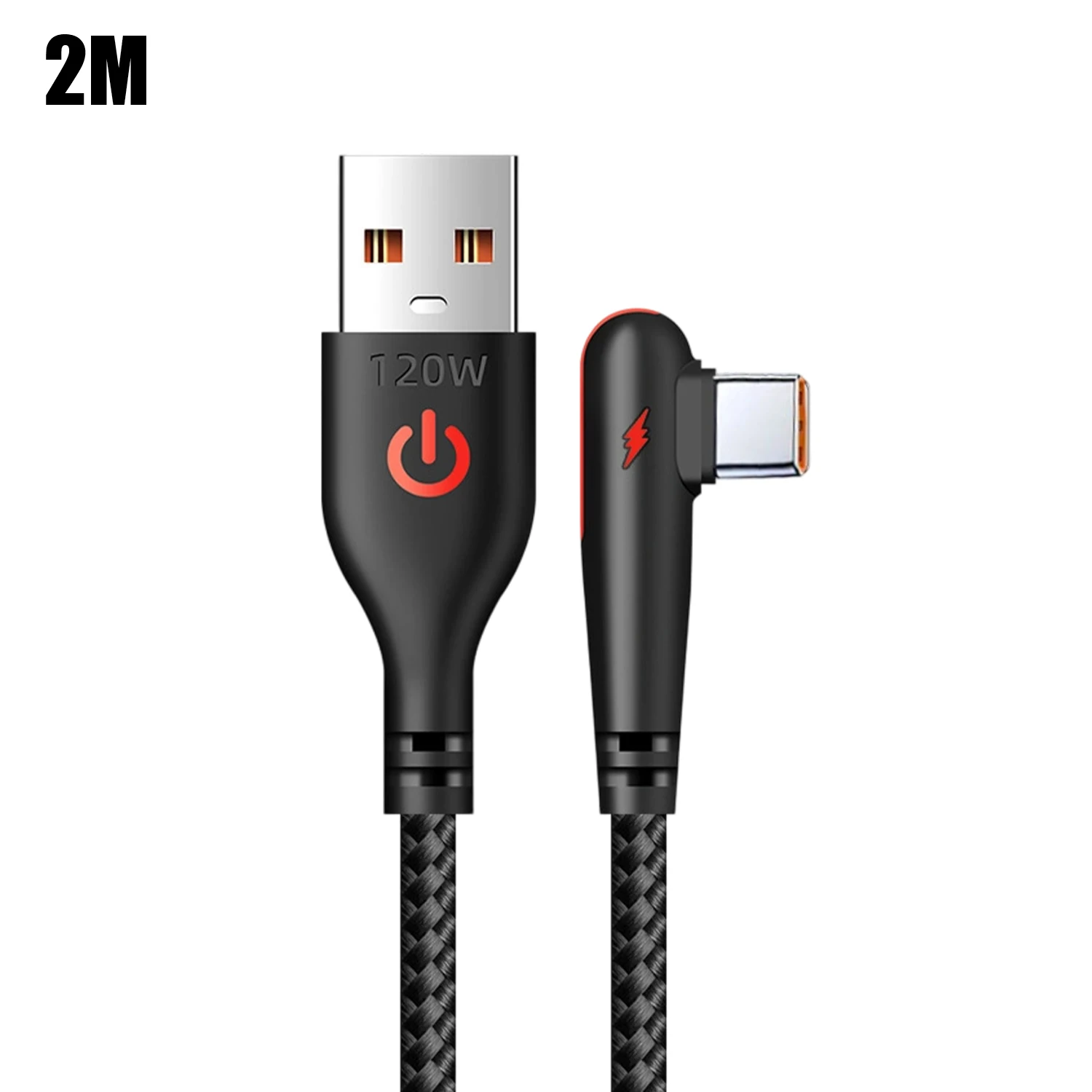 USB Type C 90 Degree Elbow Charger Cable - 120W Quick Charging Nylon Braided Cord