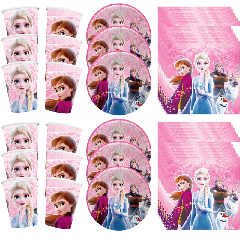 

60pcs/lot Girl Favors Disney Frozen Elsa Anna Theme Cups Dishes Birthday Party Baby Shower Plates Decorate Napkins Tableware Set