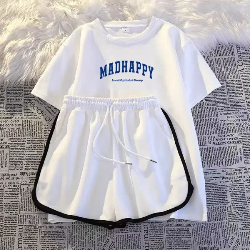 Summer Casual Loose Short-sleeved Shirt and Elastic High Waist Shorts Set