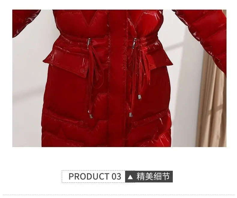 New Women's Down Cotton Coat Winter Warm Jacket Long Thick Bright Face Wash Padded Jackets Female Hooded Parker Overcoat Red 5XL